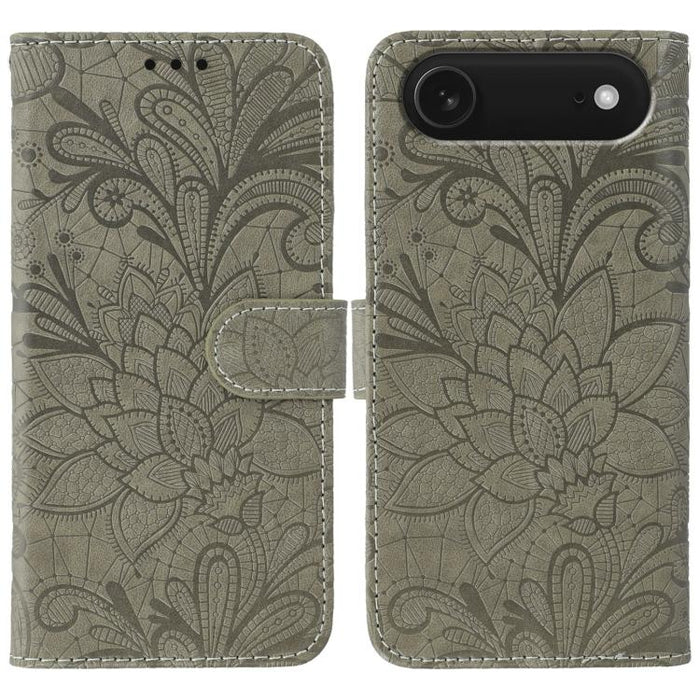 Lace Flower Embossing Flip Leather Phone Case, For iPhone Air, For iPhone 16 Pro Max, For iPhone 16 Pro, For iPhone 16 Plus