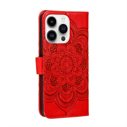 Sun Mandala Embossing Leather Phone Case, For iPhone 15 Pro, For iPhone 15 Plus, For iPhone 15