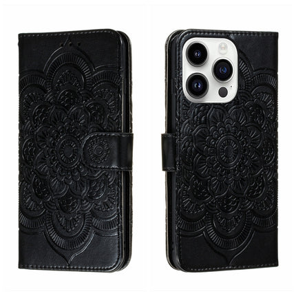 Sun Mandala Embossing Leather Phone Case, For iPhone 15 Pro, For iPhone 15 Plus, For iPhone 15