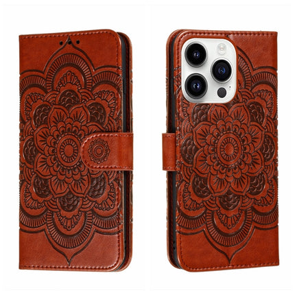 Sun Mandala Embossing Leather Phone Case, For iPhone 15 Pro, For iPhone 15 Plus, For iPhone 15