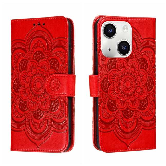 Sun Mandala Embossing Leather Phone Case, For iPhone 15 Pro, For iPhone 15 Plus, For iPhone 15