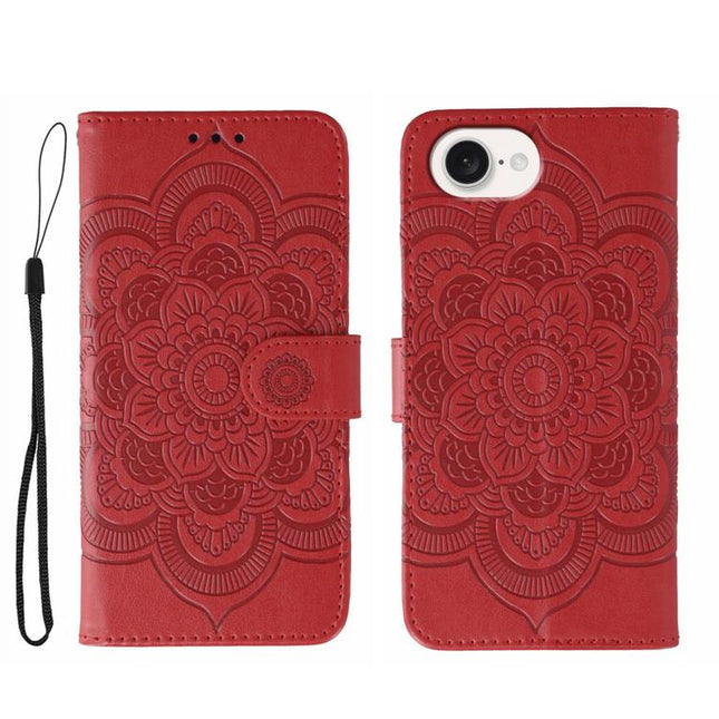 Sun Mandala Embossing Leather Phone Case, For iPhone 16e / 17e, For iPhone 17 Pro Max, For iPhone 17 Pro