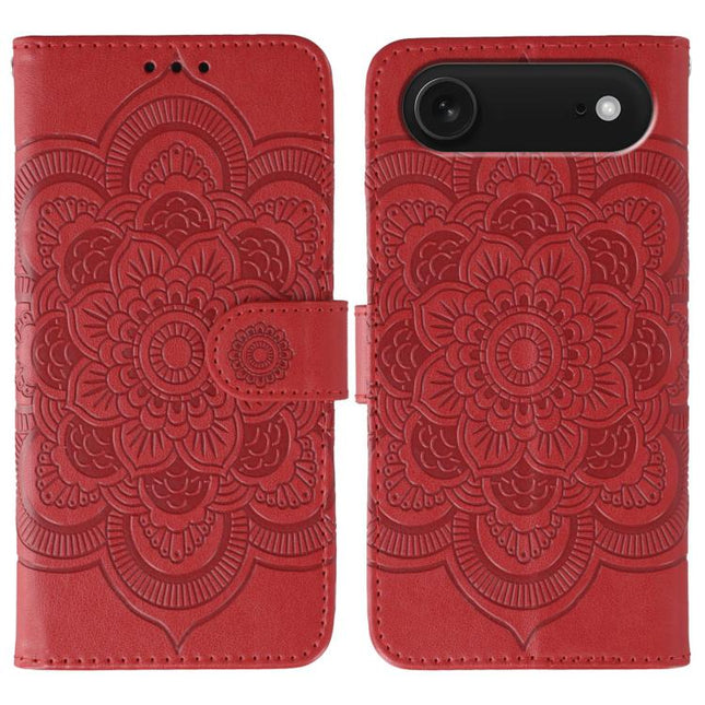 Sun Mandala Embossing Leather Phone Case, For iPhone Air, For iPhone 16e, For iPhone 15 Pro Max