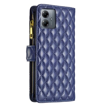 Diamond Lattice Zipper Wallet Leather Flip Phone Case, For Motorola Moto G14 4G