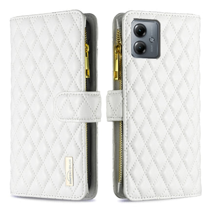 Diamond Lattice Zipper Wallet Leather Flip Phone Case, For Motorola Moto G14 4G