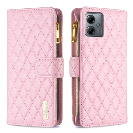 Diamond Lattice Zipper Wallet Leather Flip Phone Case, For Motorola Moto G14 4G