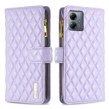 Diamond Lattice Zipper Wallet Leather Flip Phone Case, For Motorola Moto G14 4G