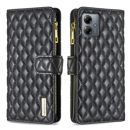 Diamond Lattice Zipper Wallet Leather Flip Phone Case, For Motorola Moto G14 4G