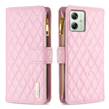 Diamond Lattice Zipper Wallet Leather Flip Phone Case, For Motorola Moto G24 / E14 / G04, For Motorola Moto G84, For Motorola Moto G54 5G EU Edition, For Motorola Edge 40 Neo