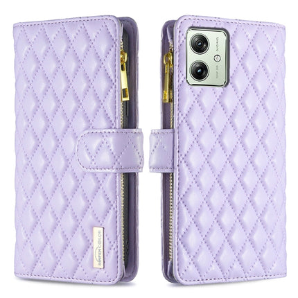 Diamond Lattice Zipper Wallet Leather Flip Phone Case, For Motorola Moto G24 / E14 / G04, For Motorola Moto G84, For Motorola Moto G54 5G EU Edition, For Motorola Edge 40 Neo