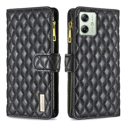 Diamond Lattice Zipper Wallet Leather Flip Phone Case, For Motorola Moto G24 / E14 / G04, For Motorola Moto G84, For Motorola Moto G54 5G EU Edition, For Motorola Edge 40 Neo