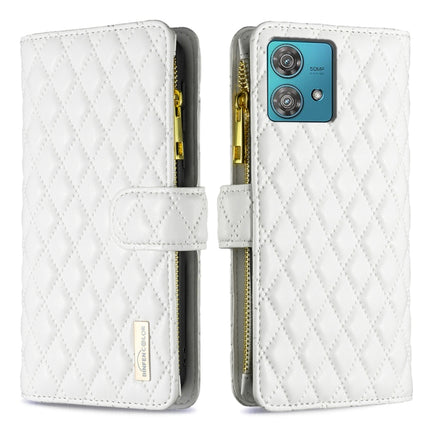 Diamond Lattice Zipper Wallet Leather Flip Phone Case, For Motorola Moto G24 / E14 / G04, For Motorola Moto G84, For Motorola Moto G54 5G EU Edition, For Motorola Edge 40 Neo