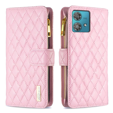 Diamond Lattice Zipper Wallet Leather Flip Phone Case, For Motorola Moto G24 / E14 / G04, For Motorola Moto G84, For Motorola Moto G54 5G EU Edition, For Motorola Edge 40 Neo
