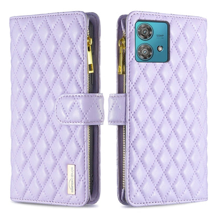 Diamond Lattice Zipper Wallet Leather Flip Phone Case, For Motorola Moto G24 / E14 / G04, For Motorola Moto G84, For Motorola Moto G54 5G EU Edition, For Motorola Edge 40 Neo