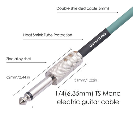 3045GR Mono 6.35mm Plug Male to Male Electric Guitar Audio Cable, 1m, 1.8m, 3m, 5m, 10m