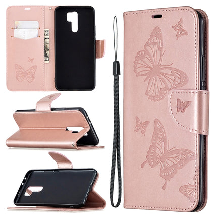 Two Butterflies Embossing Pattern Horizontal Flip Leather Case with Holder & Card Slot & Wallet & Lanyard, For Huawei Honor 9X Lite, For Xiaomi Redmi 9