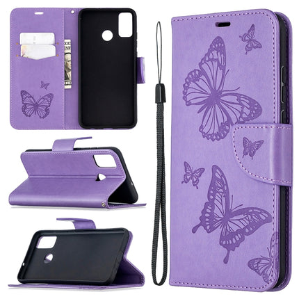 Two Butterflies Embossing Pattern Horizontal Flip Leather Case with Holder & Card Slot & Wallet & Lanyard, For Huawei Honor 9X Lite, For Xiaomi Redmi 9