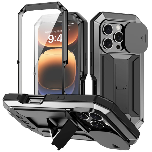 R-JUST Sliding Camera IP54 Life Waterproof Holder Phone Case, For iPhone 16 Pro, For iPhone 16 Plus, For iPhone 16, For iPhone 15 Pro Max, For iPhone 15 Pro, For iPhone 15 Plus