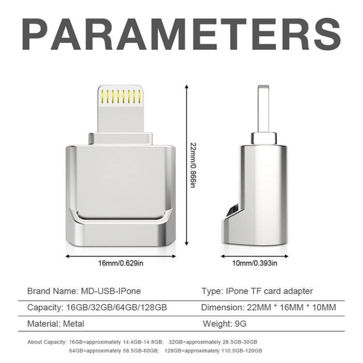 Adaptador de tarjeta MicroDrive de 8 pines a TF, minilector de tarjetas TF para iPhone y iPad, lector de tarjetas, 16 GB, 32 GB, 64 GB, 128 GB, 256 GB