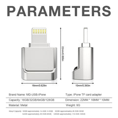 MicroDrive 8pin To TF Card Adapter Mini iPhone & iPad TF Card Reader, Card Reader, 16GB, 32GB, 64GB, 128GB, 256GB