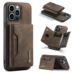 DG.MING M2 Series 3-Fold Card Bag Wallet Leather Phone Case, For iPhone 16, For iPhone 15 Pro Max, For iPhone 15 Pro, For iPhone 15 Plus