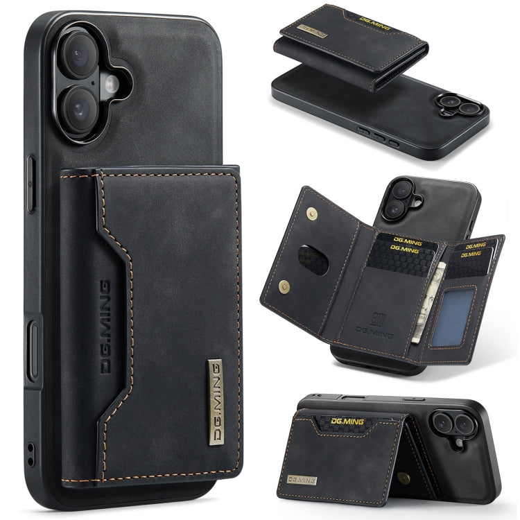 DG.MING M2 Series 3-Fold Card Bag Wallet Leather Phone Case, For iPhone 16, For iPhone 15 Pro Max, For iPhone 15 Pro, For iPhone 15 Plus