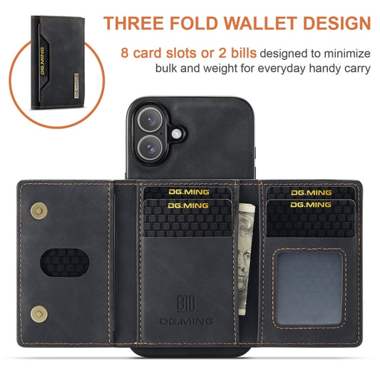 DG.MING M2 Series 3-Fold Card Bag Wallet Leather Phone Case, For iPhone 16, For iPhone 15 Pro Max, For iPhone 15 Pro, For iPhone 15 Plus
