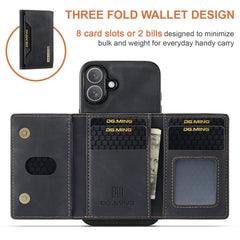 DG.MING M2 Series 3-Fold Card Bag Wallet Leather Phone Case, For iPhone 16, For iPhone 15 Pro Max, For iPhone 15 Pro, For iPhone 15 Plus