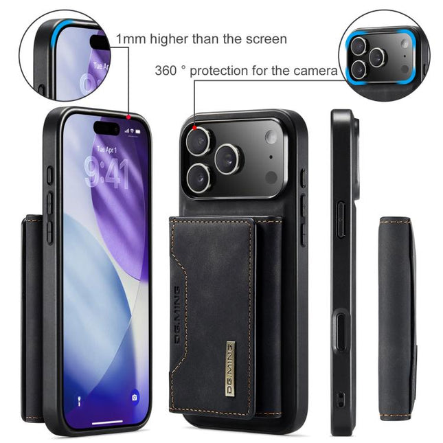 DG.MING M2 Series 3-Fold Card Bag Wallet Leather Phone Case, For iPhone 17e / 16e, For iPhone 17 Pro Max, For iPhone 17 Pro, For iPhone 17