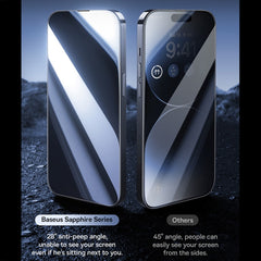 Baseus Sapphire Series Dustproof Peep-proof Tempered Glass Film, For iPhone 15 Pro Max, For iPhone 15 Pro, For iPhone 15 Plus, For iPhone 15