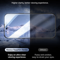 Baseus Sapphire Series Dustproof Peep-proof Tempered Glass Film, For iPhone 15 Pro Max, For iPhone 15 Pro, For iPhone 15 Plus, For iPhone 15