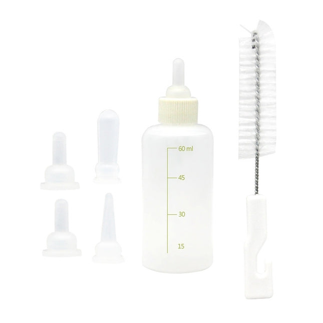 Pet Bottle Set Puppy Kitten Cat Bottle Multiple Pacifiers with Bottle Brush, 60ml x 1