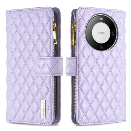 Diamond Lattice Zipper Wallet Leather Flip Phone Case, For Huawei Mate 60 Pro/Mate 60 Pro+, For Huawei Mate 60