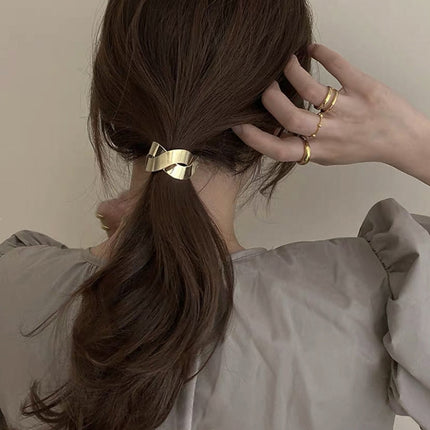 Korean Simple Women High Elastic Metal Brushed Hair Rope Rubber Band Headwear