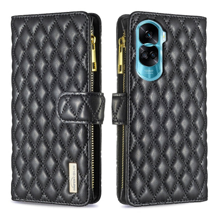 Diamond Lattice Zipper Wallet Leather Flip Phone Case, For Honor 100 Pro, For Honor 100, For Honor X6a, For Honor 90 Lite / X50i
