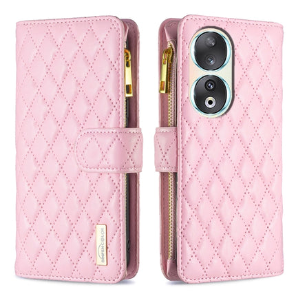 Diamond Lattice Zipper Wallet Leather Flip Phone Case, For Honor 90 Pro, For Honor 90 5G, For Honor X7a