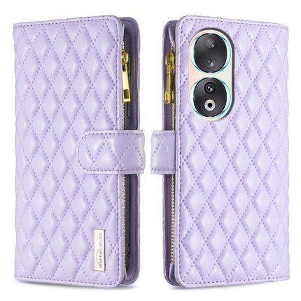 Diamond Lattice Zipper Wallet Leather Flip Phone Case, For Honor 90 Pro, For Honor 90 5G, For Honor X7a