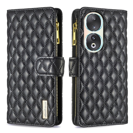Diamond Lattice Zipper Wallet Leather Flip Phone Case, For Honor 90 Pro, For Honor 90 5G, For Honor X7a