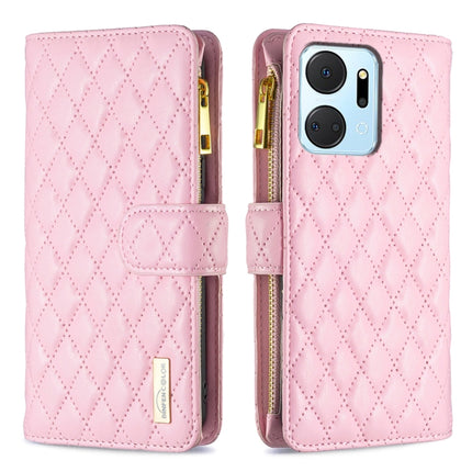 Diamond Lattice Zipper Wallet Leather Flip Phone Case, For Honor 90 Pro, For Honor 90 5G, For Honor X7a