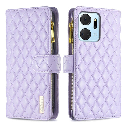 Diamond Lattice Zipper Wallet Leather Flip Phone Case, For Honor 90 Pro, For Honor 90 5G, For Honor X7a