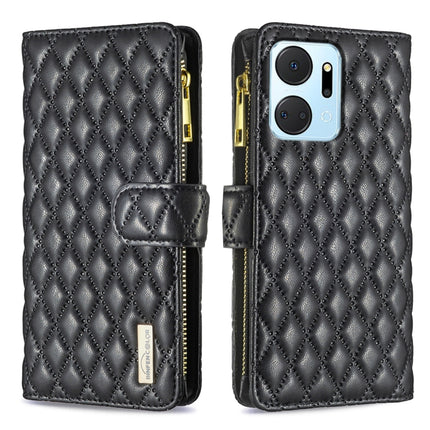Diamond Lattice Zipper Wallet Leather Flip Phone Case, For Honor 90 Pro, For Honor 90 5G, For Honor X7a