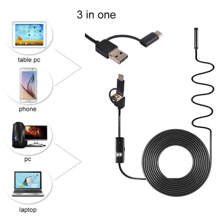 AN100 3 in 1 IP67 Waterproof USB-C / Type-C + Micro USB + USB HD Endoscope Hard Tube Inspection Camera for Parts of OTG Function Android Mobile Phone, with 6 LEDs, 5.5mm, 7mm, 8mm