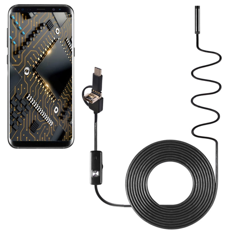 AN100 3 in 1 IP67 Waterproof USB-C / Type-C + Micro USB + USB HD Endoscope Hard Tube Inspection Camera for Parts of OTG Function Android Mobile Phone, with 6 LEDs, 5.5mm, 7mm, 8mm
