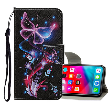 Horizontale Klapphülle aus Leder mit farbigem Zeichenmuster, Halter, Kartenfächern und Geldbörse, für iPhone 11