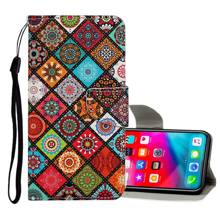 Horizontale Klapphülle aus Leder mit farbigem Zeichenmuster, Halter, Kartenfächern und Geldbörse, für iPhone 11