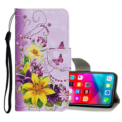 Horizontale Klapphülle aus Leder mit farbigem Zeichenmuster, Halter, Kartenfächern und Geldbörse, für iPhone 11