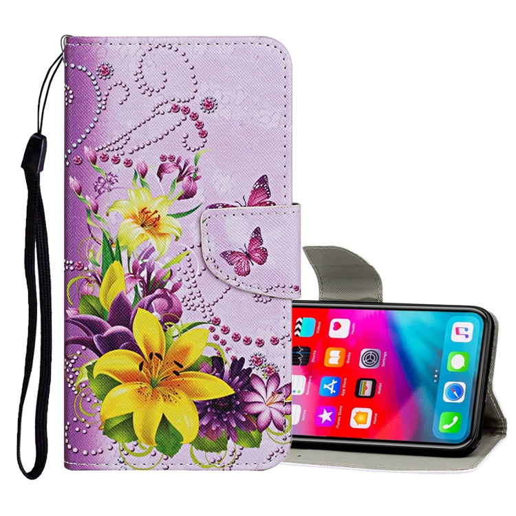 Funda de cuero con tapa horizontal con patrón de dibujo de colores, ranuras para tarjetas y billetera, para iPhone 11