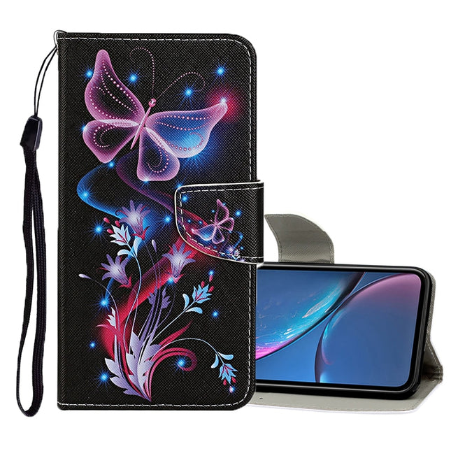 Horizontale Klapphülle aus Leder mit farbigem Zeichenmuster, Halter, Kartenfächern und Geldbörse, für iPhone 11