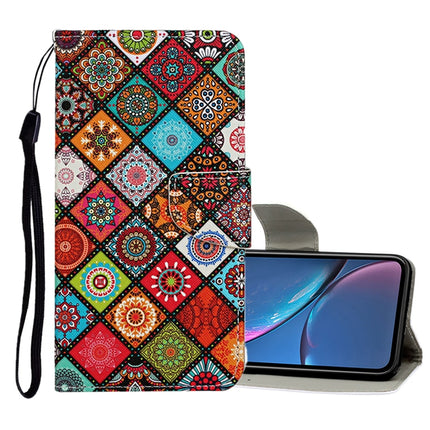 Horizontale Klapphülle aus Leder mit farbigem Zeichenmuster, Halter, Kartenfächern und Geldbörse, für iPhone 11