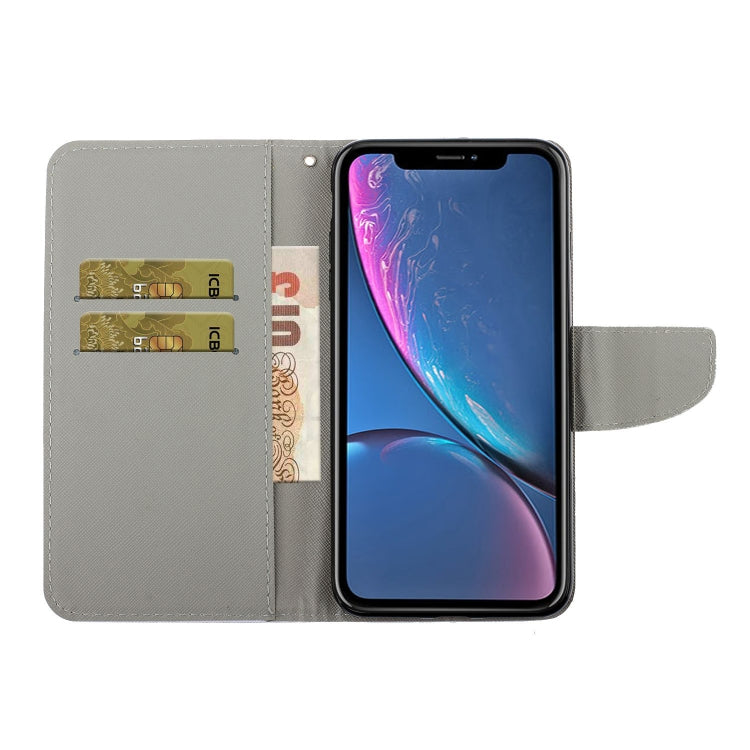 Funda de cuero con tapa horizontal con patrón de dibujo de colores, ranuras para tarjetas y billetera, para iPhone 11